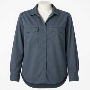 Quince Womens Tencel‎ Button Shirt Navy Blue Size L Long Sleeve Western Casual